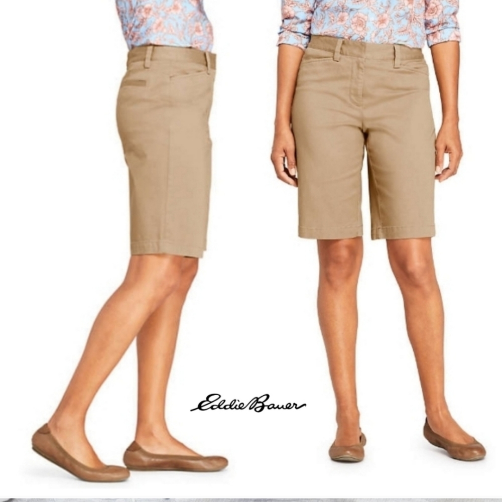 EDDIE BAUER WMN 10 COTTON STRETCH KHAKI SHORTS - Picture 1 of 5